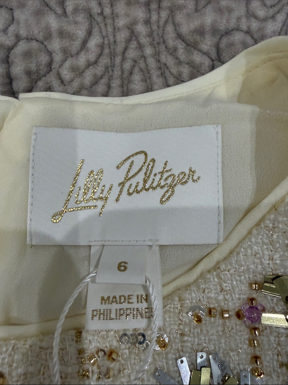 Lilly Pulitzer Cream Mini Dress with Gold & Pink Embellishment - Picture 4 of 8